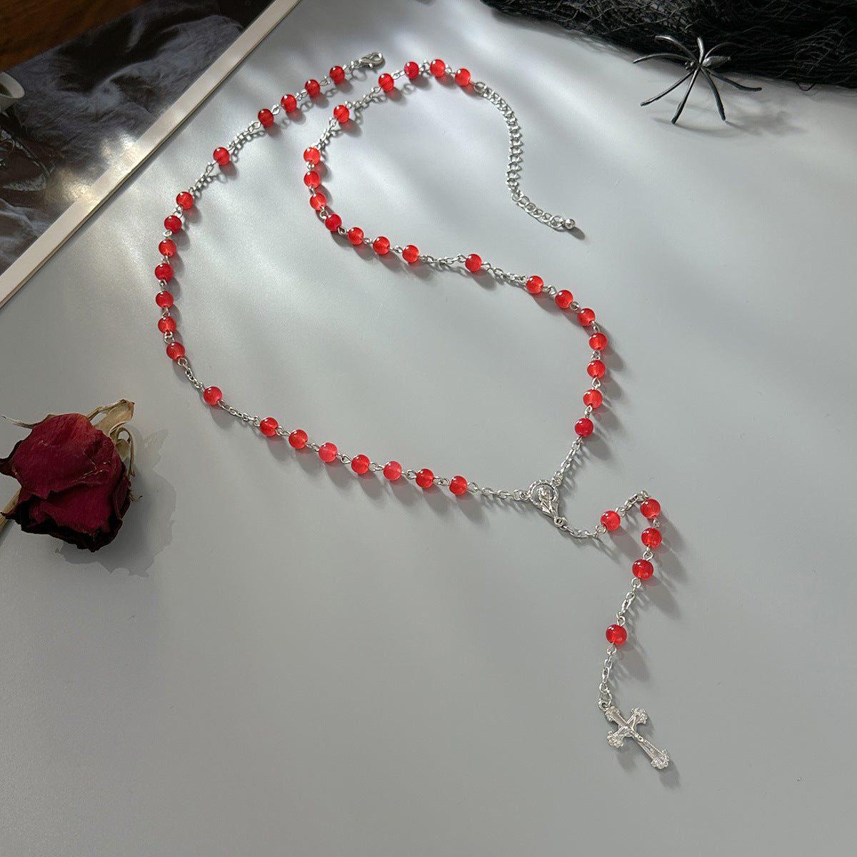 Vintage Sweet Cross Pendant Zinc Alloy Long Necklace for Women