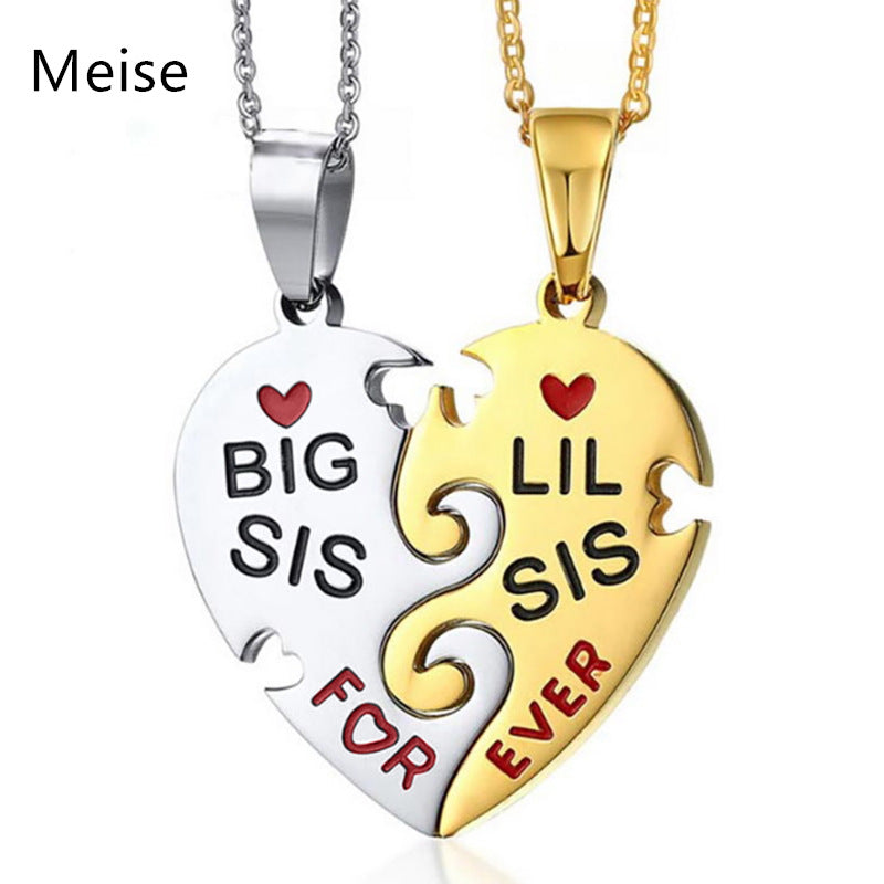 Minimalist Heart-Shaped Stainless Steel Pendant Necklace with Plated Titanium Steel Charm, Two-Piece Separable Friendship Puzzle Design for Women and Men