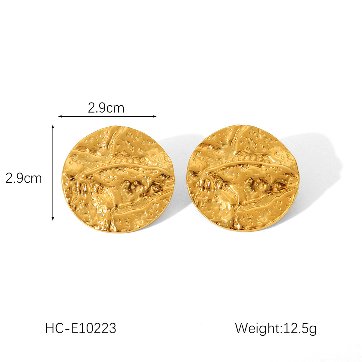Geometric Stainless Steel Earrings for Women with 18K Gold Plating and Hammered Texture Titanium Steel Finish