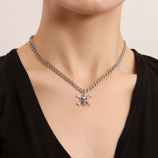 Collana Pendente Teschio Hip Hop Minimalista da Donna, Catena a Locket Geometrica in Lega con Finitura Placcata