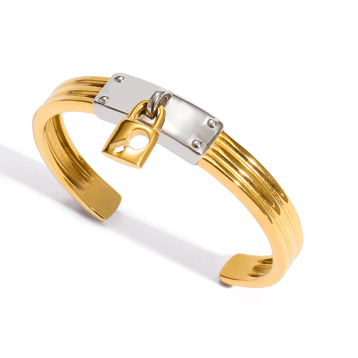 Conjunto de Collar y Pulsera Minimalista de Acero de Titanio Geométrico con Acabado Chapado para Mujer