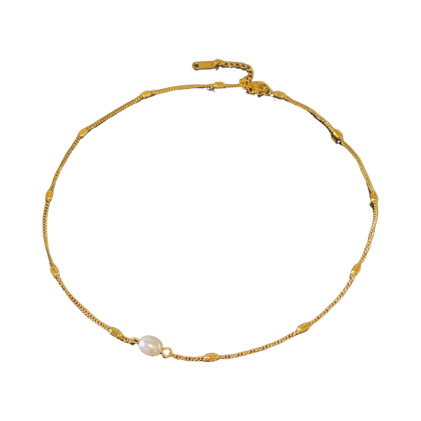 Luxury Casual Titanium Steel Serpentine Chain Necklace with Pearl Inlay