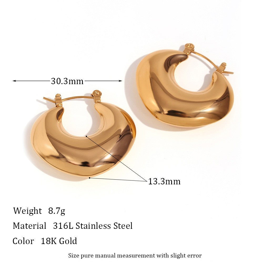Orecchini a cerchio da donna in stile vintage con geometria a U in acciaio al titanio, placcati oro 18 carati e inserti in acrilico
