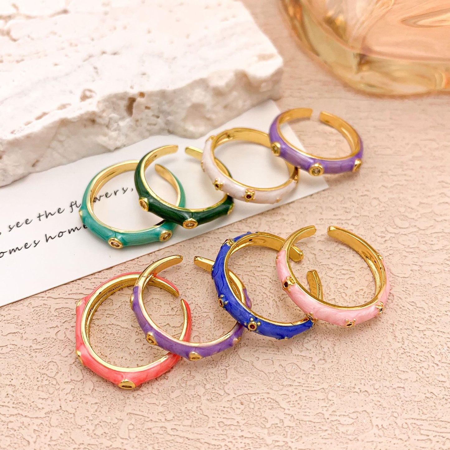 Sweet Polka Dot Round Oval Alloy Drip Oil Plated Ring for Women