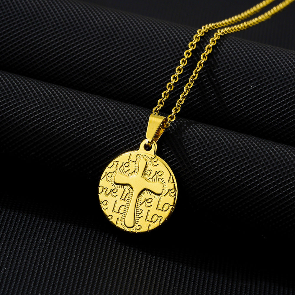 Collana con Pendente a Croce Minimalista in Acciaio Inossidabile con Finitura Placcata su Catena a O Unisex
