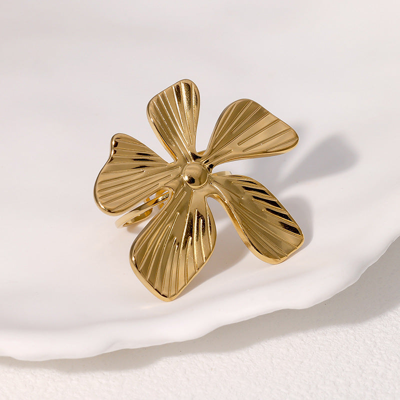 Geometric Floral Butterfly Heart Star Stainless Steel Adjustable Open Ring for Women with Plating Finish