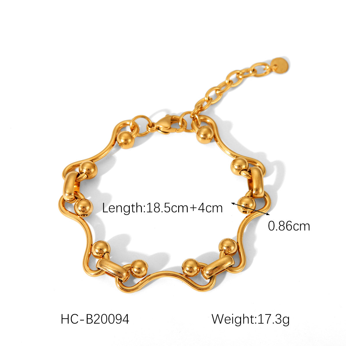 Bracciale da donna in acciaio inossidabile placcato oro 18 carati, stile alla moda, con catena a perline tonde geometriche