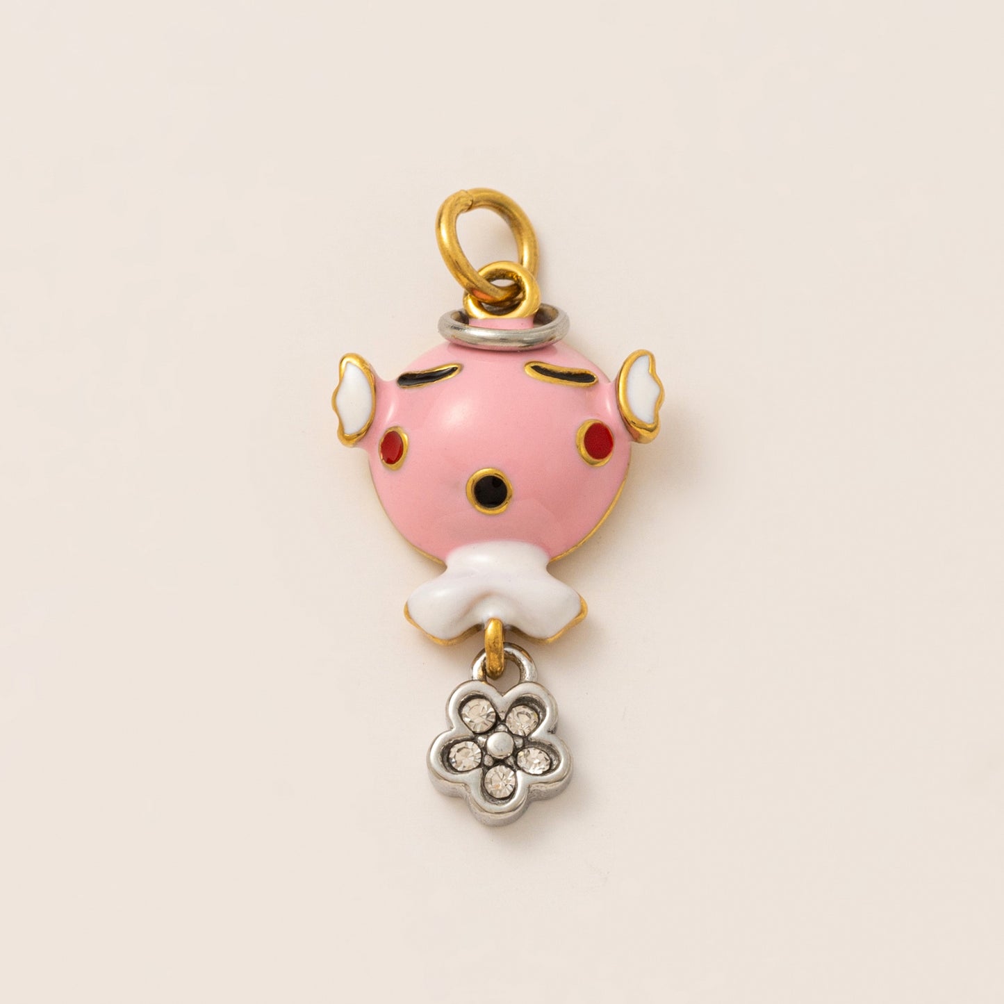 Ciondolo Charm Orsetto Cuore in Acciaio Inox Placcato Oro PVD 18K Stile Vintage