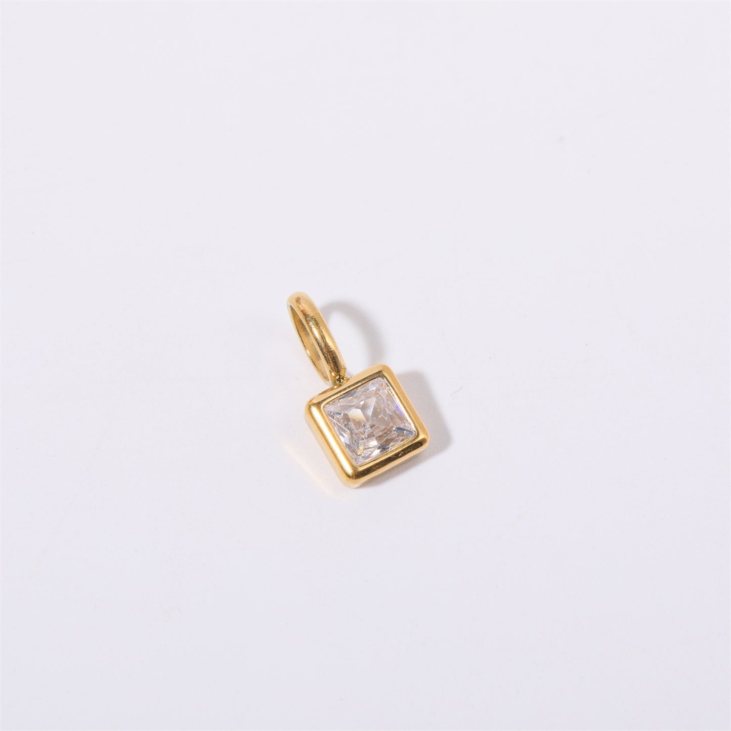 Minimalist Square Titanium Steel Gemstone Charm Bar with Cubic Zirconia Inlay for Women