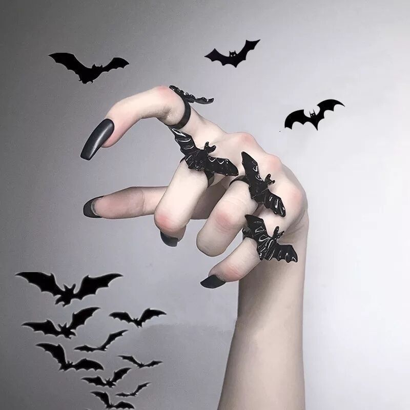 Anillo de murciélago abierto estilo gótico de aleación con acabado galvanizado para hombres y mujeres, joyería de Halloween