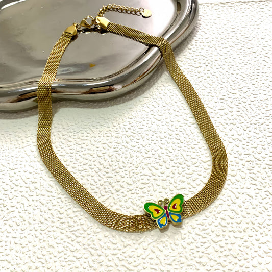 Vintage Colorful Butterfly Stainless Steel Plated Necklace Unisex