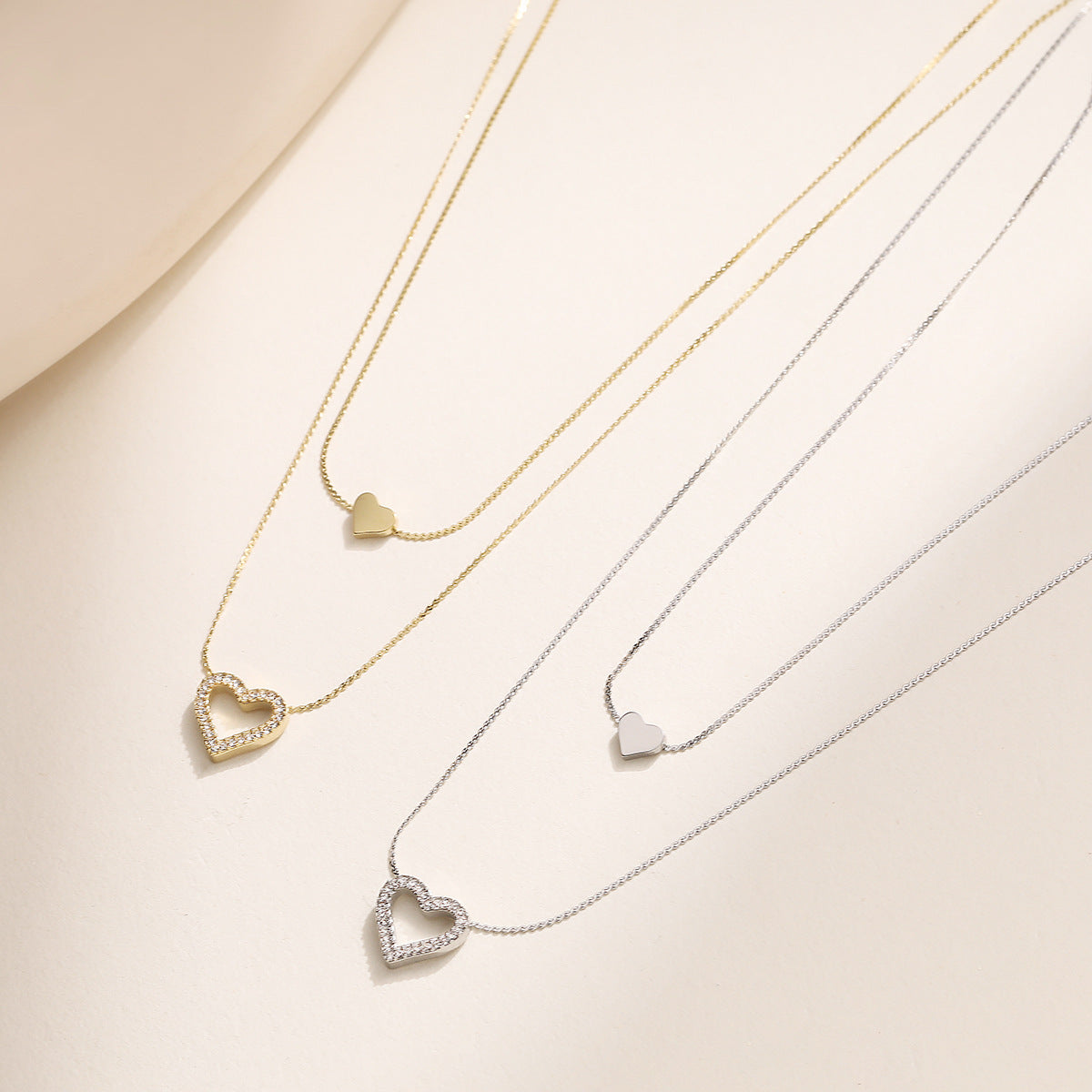 Minimalist Double Layer Heart Geometric Stainless Steel PVD Cubic Zirconia Necklace for Women