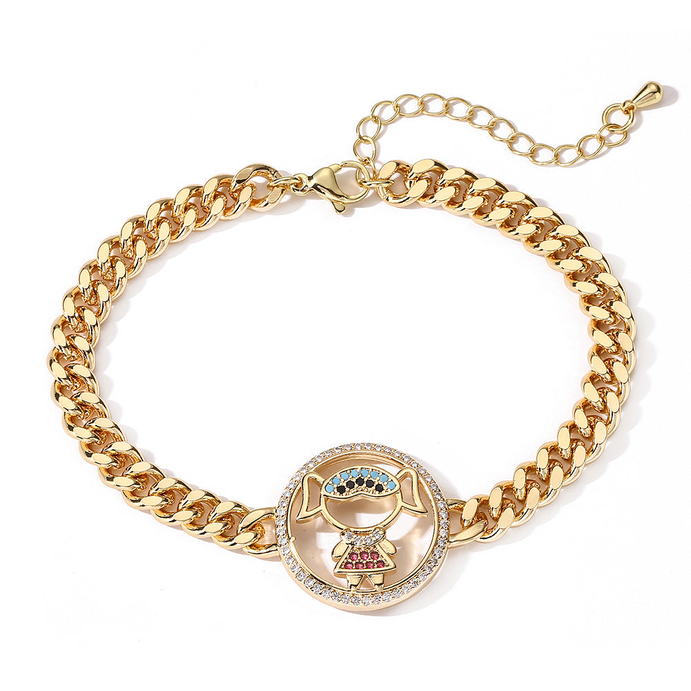 Bracciale da donna a maglia cubana geometrica e minimalista in rame con zirconi micro-pavé