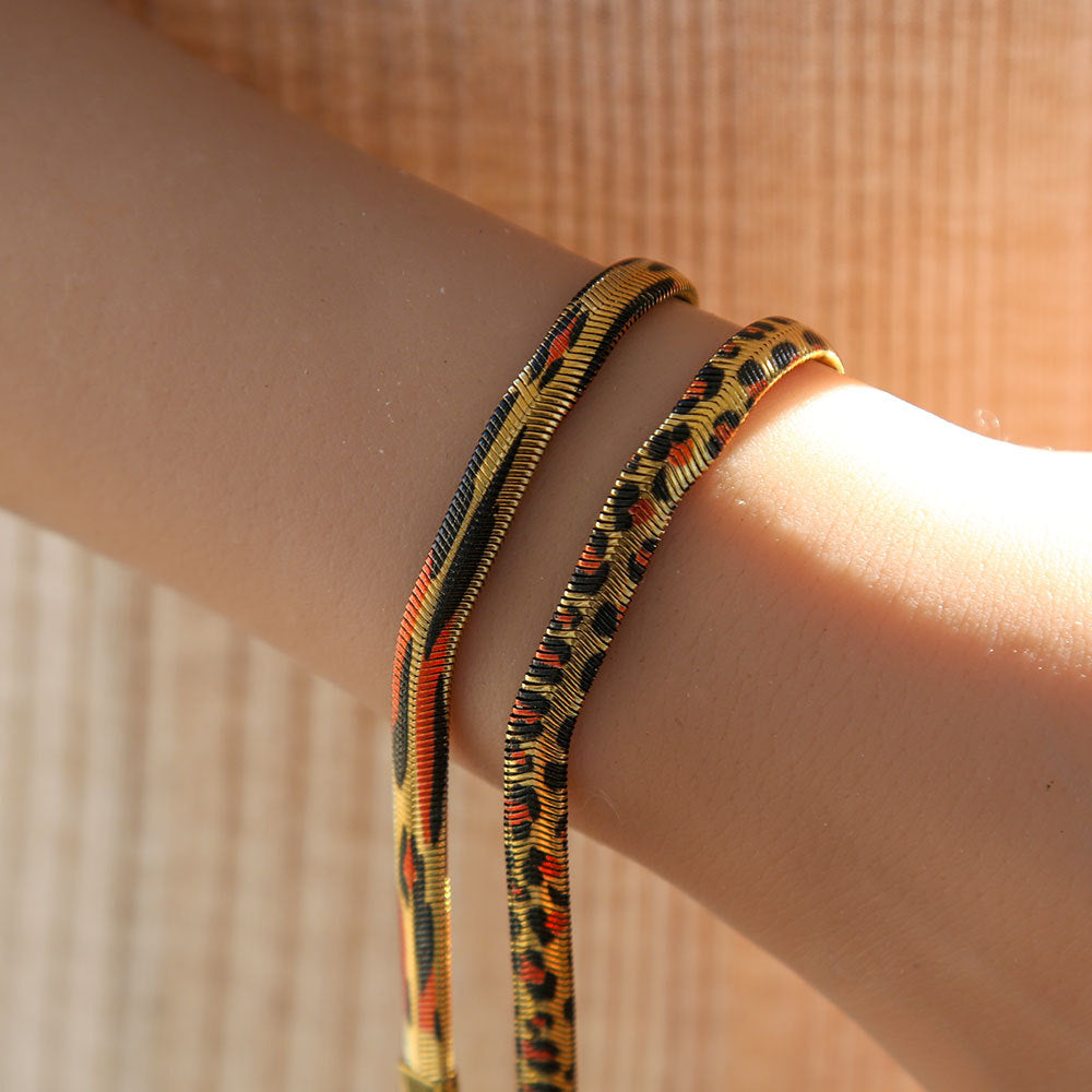 Pulsera de cadena de serpiente con estampado de leopardo geométrico para mujer, chapada en acero inoxidable, conjunto de joyas minimalistas y elegantes