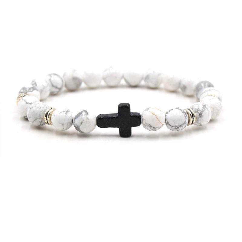 Natural Stone Cross Stretch Bracelet Unisex