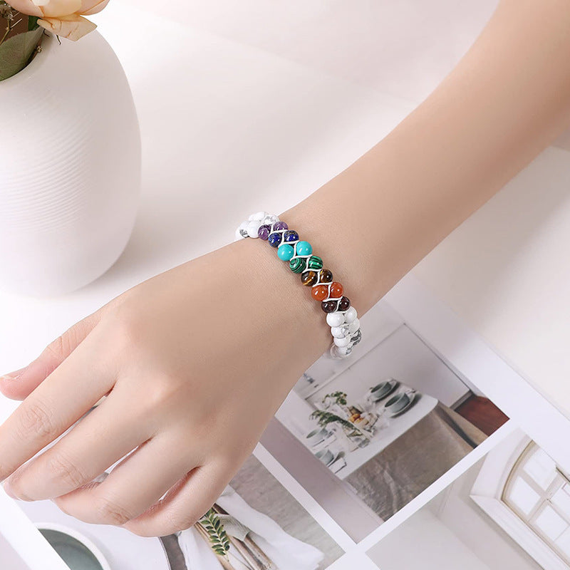 Bohemian 6mm Multicolor Natural Stone Agate Crystal Geometric Round Beaded Bracelet Unisex