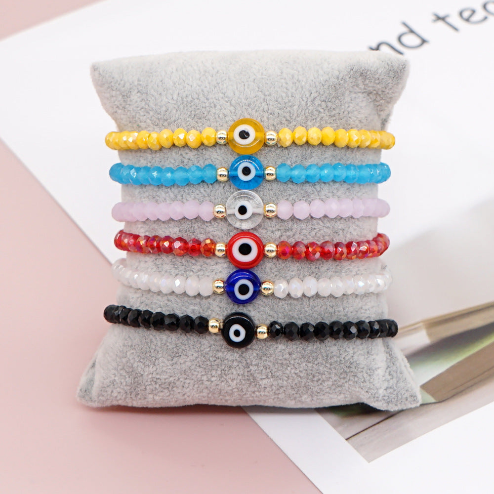 Geometric Evil Eye Crystal Beaded Bracelet for Women
