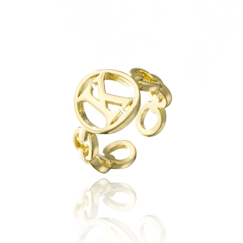 18K Gold Plated Brass Letter Open Ring for Women