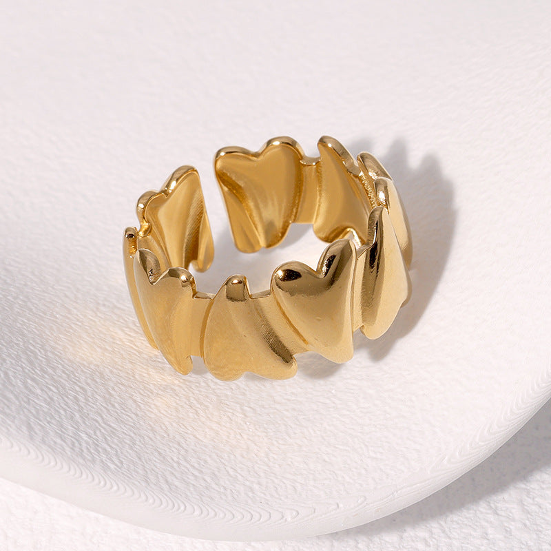Sweet Minimalist Heart-Shaped Stainless Steel Adjustable Ring with Plated Finish for Women