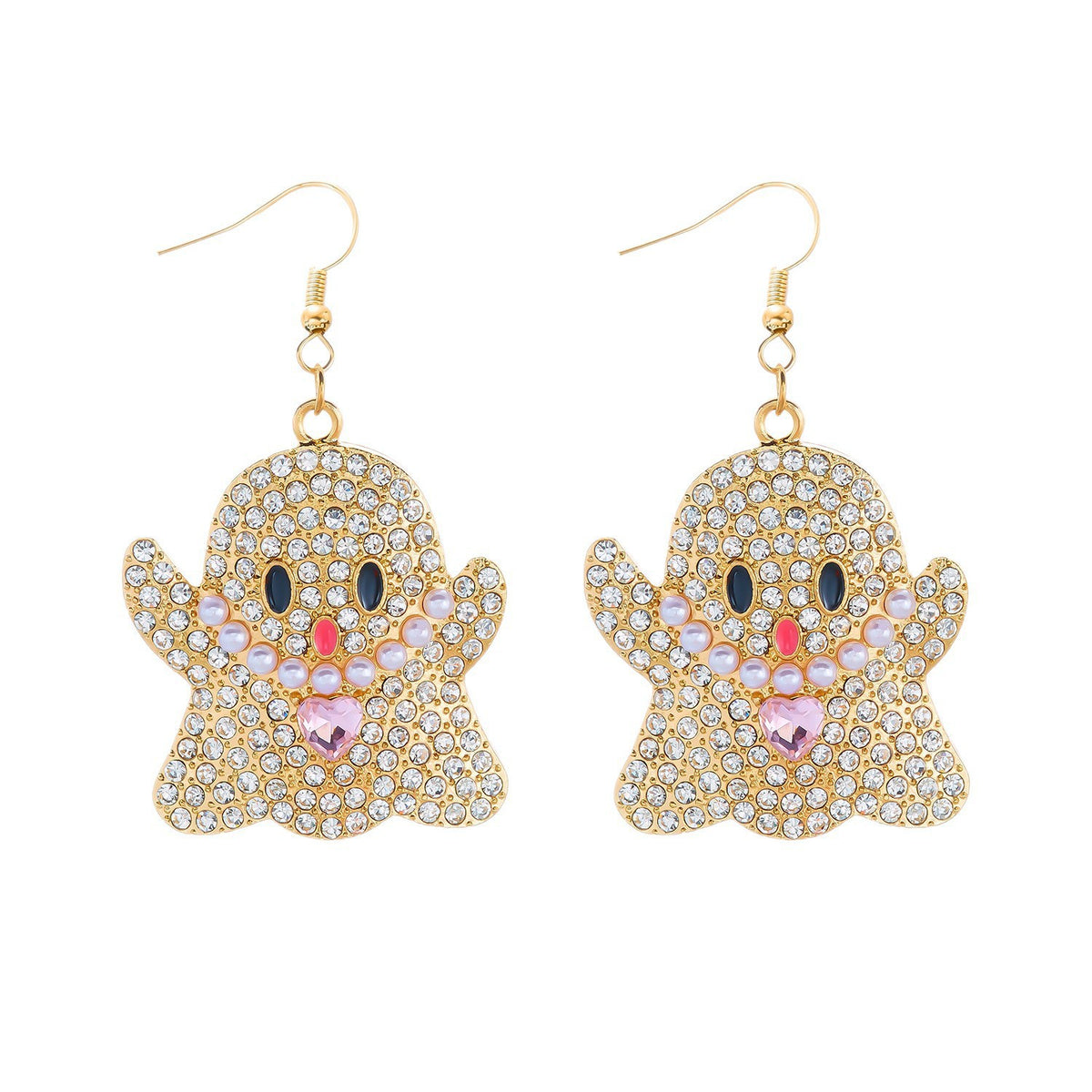Gothic Cartoon Ghost Alloy Earrings with Inlaid Pearl for Women