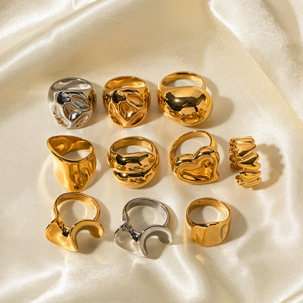 18K Gold Plated Geometric Stainless Steel Ring for Women