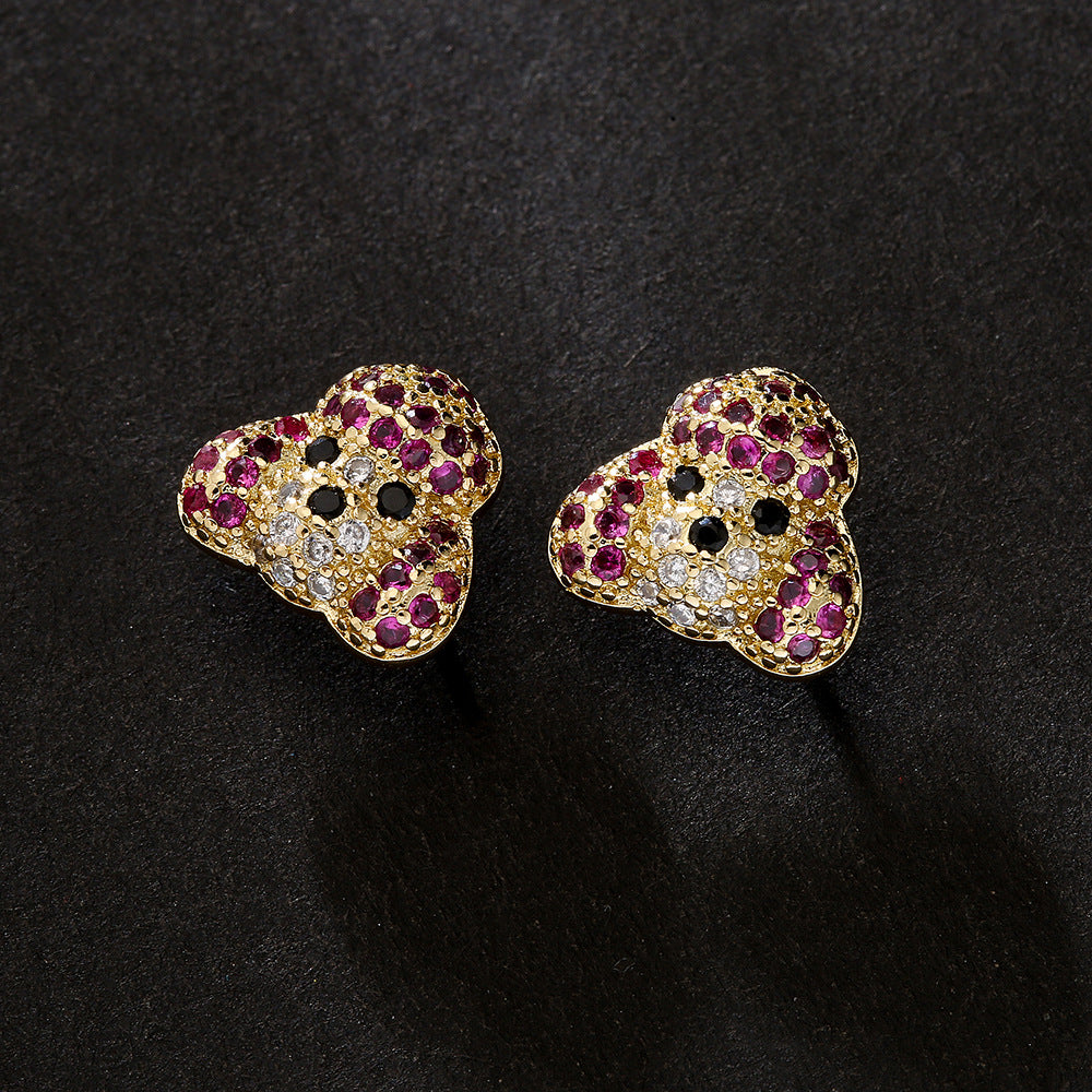 Orecchini a forma di animali carini in rame con Zirconi micro-incastonati, placcati in oro 18 carati da donna