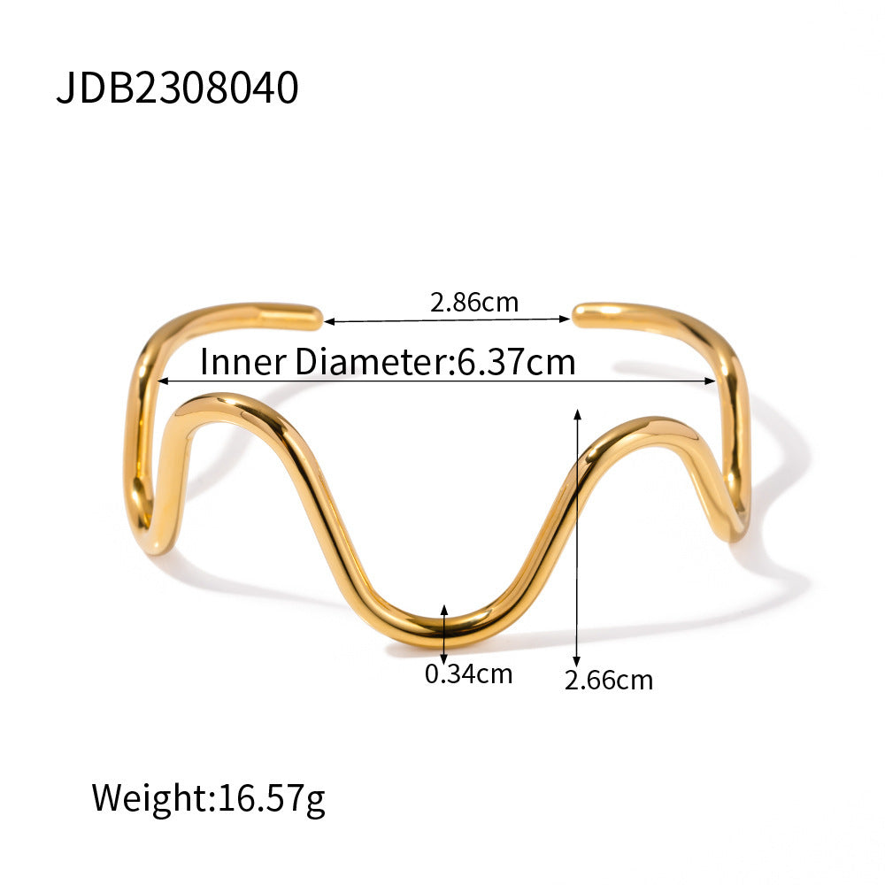 Minimalist Geometric Hollow Open Bangle Bracelet for Women in Stainless Steel with Plating Finish