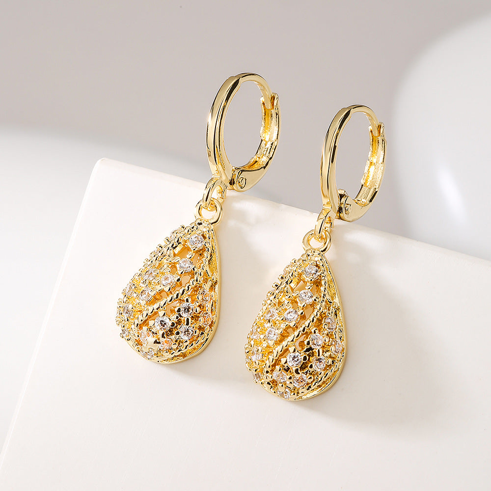 Minimalist Geometric Earrings for Women Made of Brass with 18K Gold Plating and Zircon Inlay