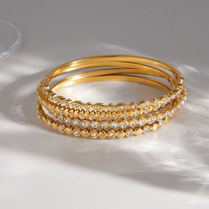Luxury Round Geometric Rhinestone Plated Stainless Steel Bracelet for Women