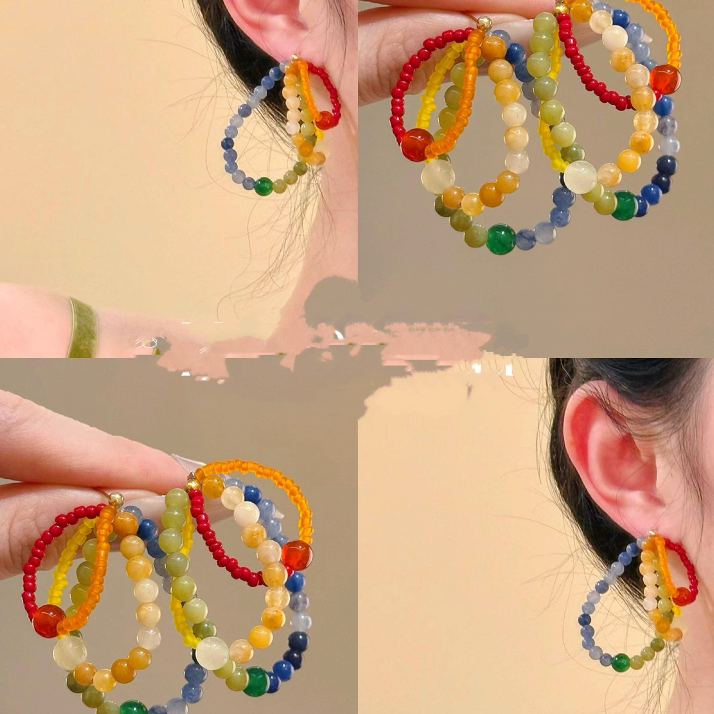 Sweet Vintage Geometric Round Natural Stone Earrings with 925 Sterling Silver Posts for Women