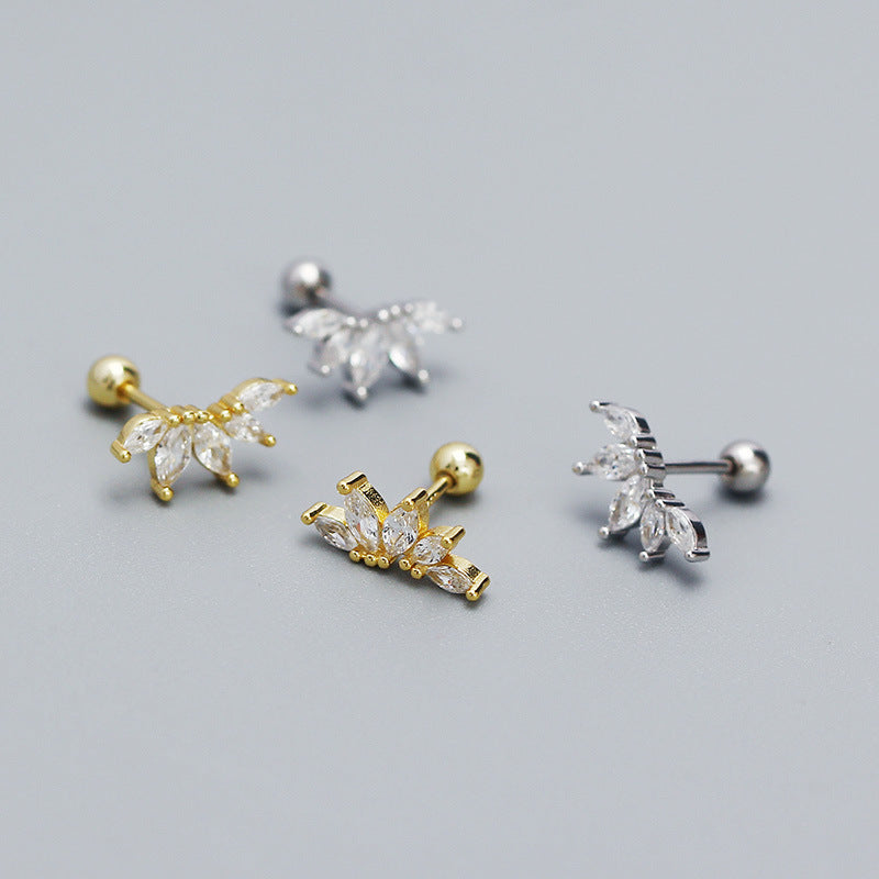 Orecchino a perno in argento sterling 925 di lusso, con zircone cubico taglio marquise ovale geometrico, per cartilagine, per donna