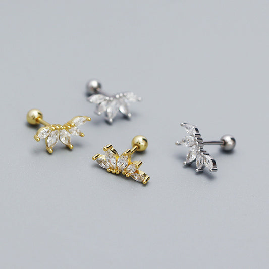 Arete de cartílago de lujo de plata de ley 925 con circonita cúbica de corte marquesa ovalado geométrico con rosca para mujer