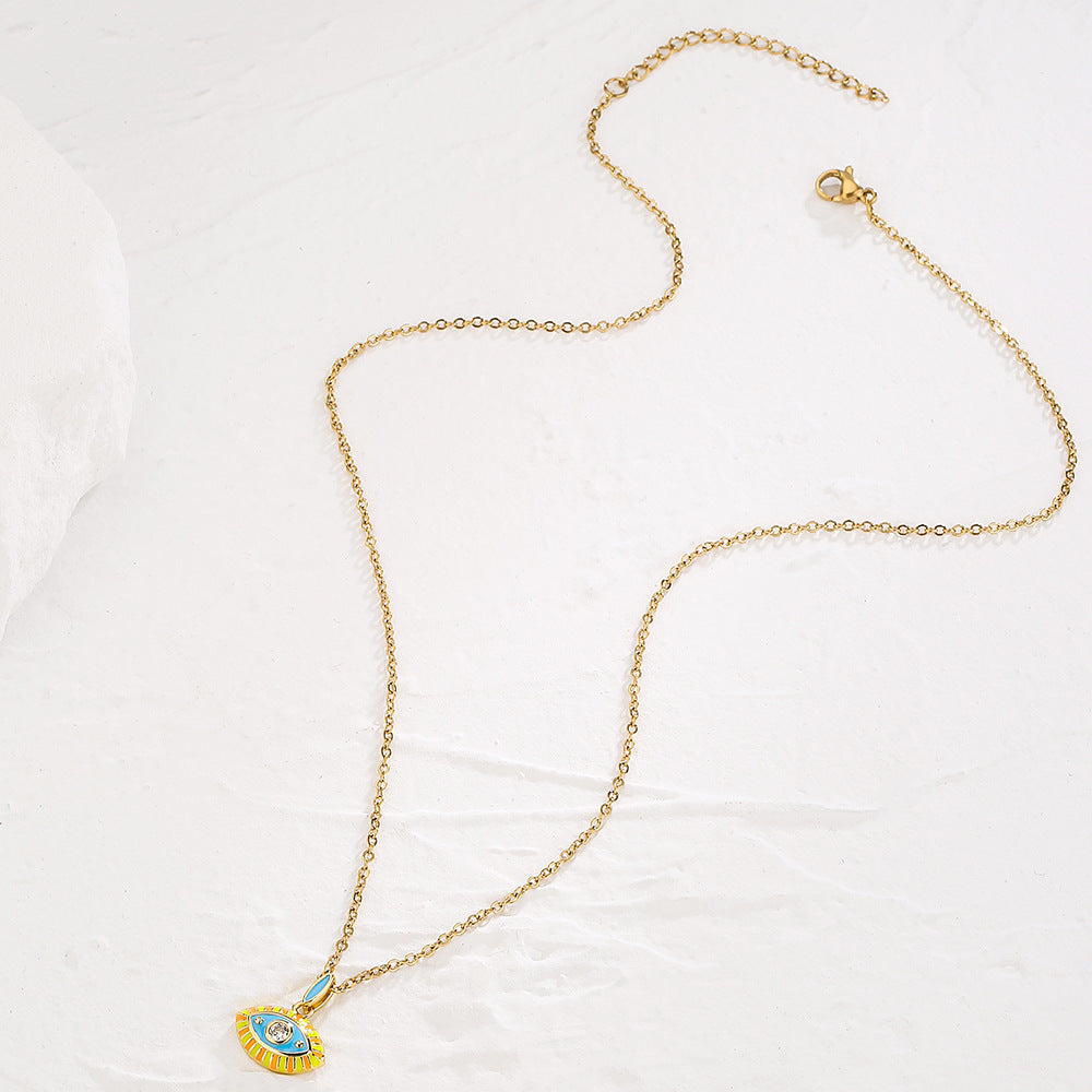 Collana pendente con occhio di Allah in stile bohémien da donna, con base in rame e finitura smaltata a forma geometrica