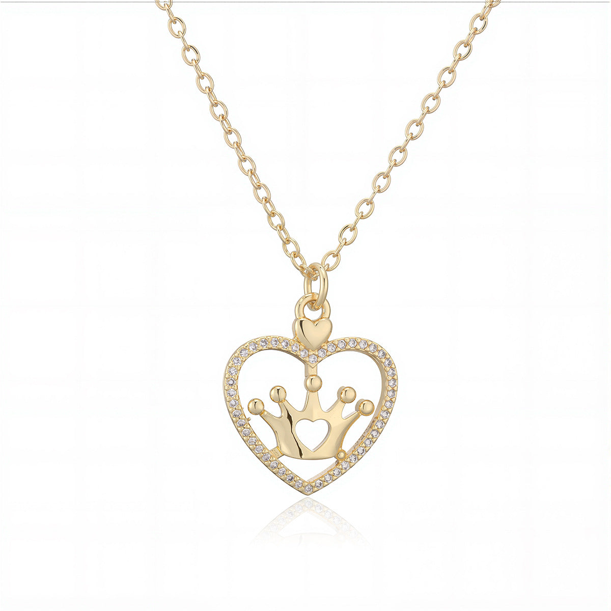 Minimalist Luxury 18K Gold Plated Brass Geometric Heart Cubic Zirconia Pendant Necklace for Women