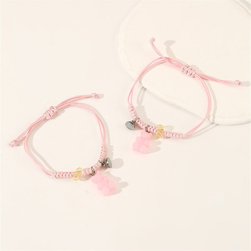Braccialetto con ciondolo a orsetto minimalista e carino per bambini, fatto a mano in argilla polimerica, con perline e design a forma di cuore