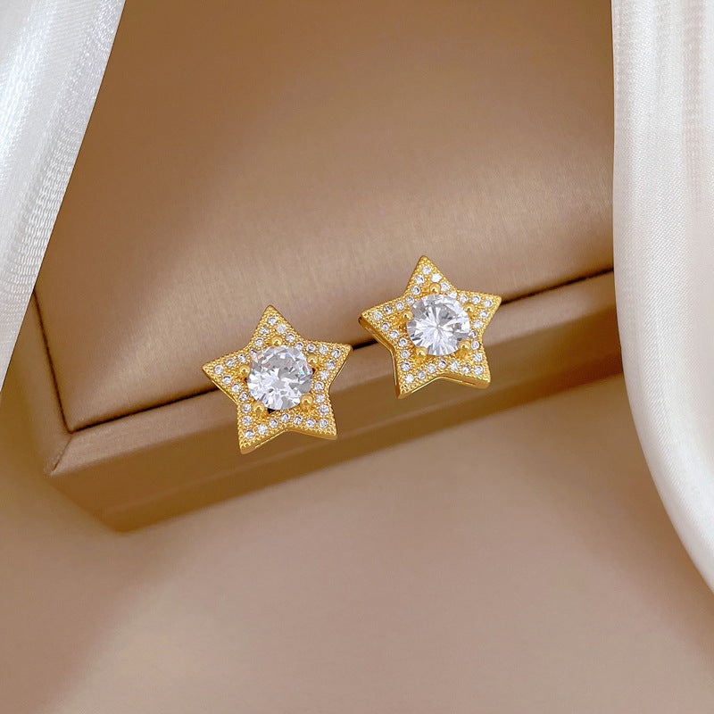 Minimalist Star-Shaped Titanium Steel Plated Necklace Earrings Ring Set with Cubic Zirconia for Women