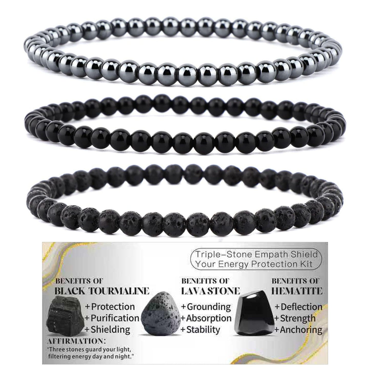 Ethnic Natural Stone Beaded Bracelet Set Round Tiger Eye Gemstone Handmade Unisex Jewelry