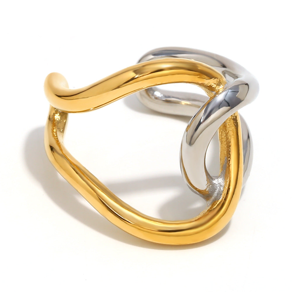 Anello Minimalista Geometrico in Acciaio Inossidabile con Placcatura in Oro 18K Fascia Doppia Aperta