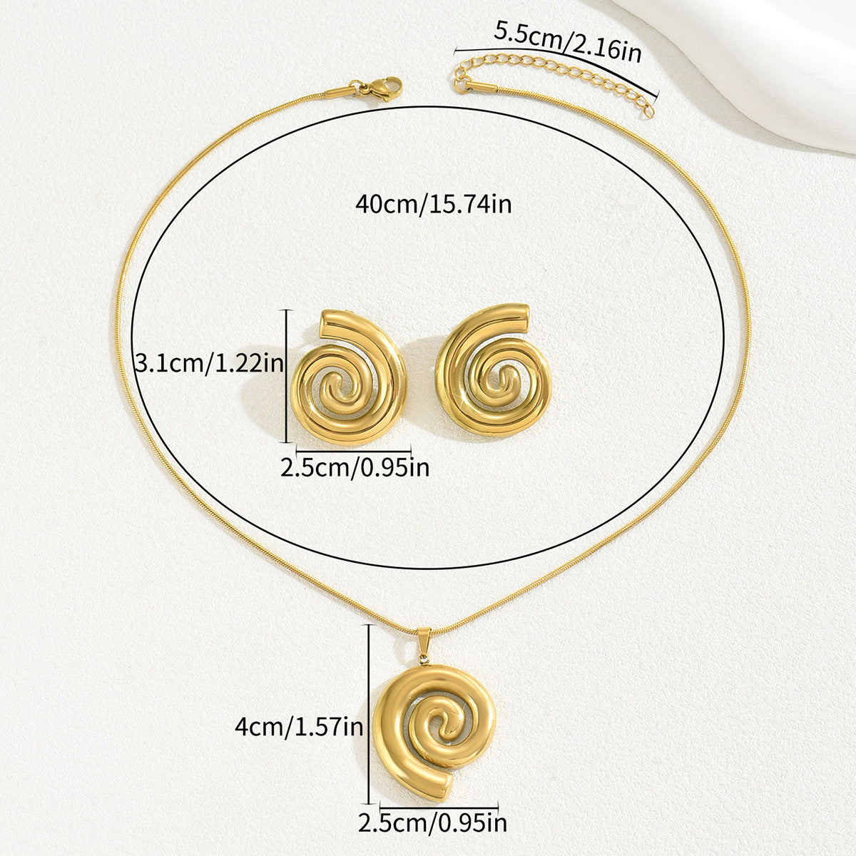 Parure con collana e orecchini pendenti geometrici minimalisti in filo per donna con catena a medaglione in rame placcato