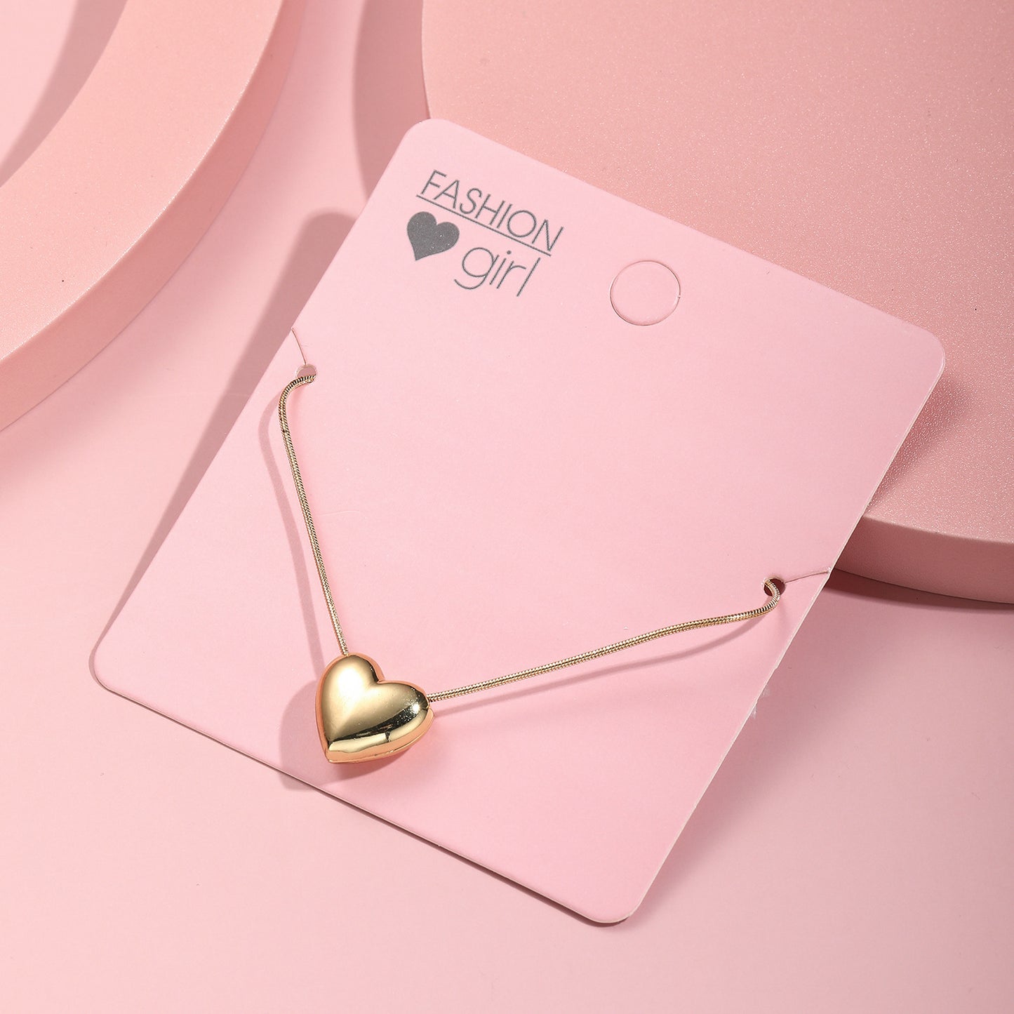 Collana alla Moda a Cuore in Rame Placcato Oro con Catena a Serpente per Donne e Bambini