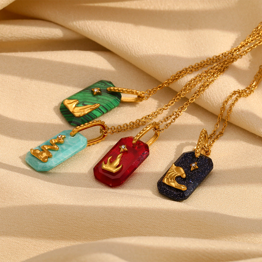 Collana pendente con cielo stellato geometrico in acrilico in stile vintage francese in acciaio inossidabile con placcatura in oro 18K da donna