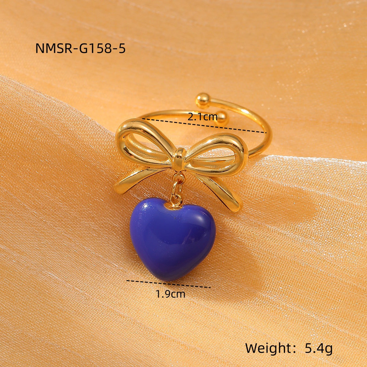 Anillo de acero de titanio de lujo minimalista en forma de corazón y lazo para mujer con acabado esmaltado y superficie chapada