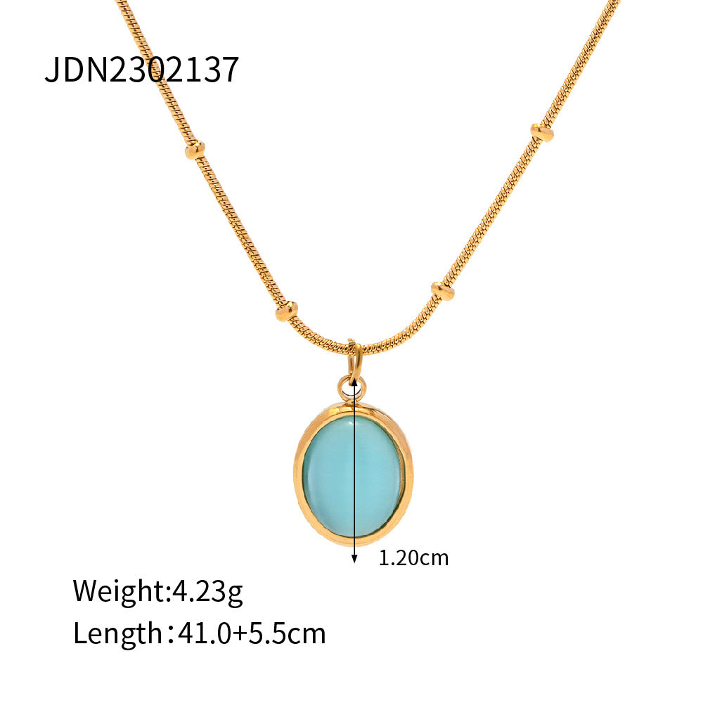 Collar con colgante de ojo de gato geométrico minimalista de acero inoxidable con baño de oro de 18 quilates para mujer