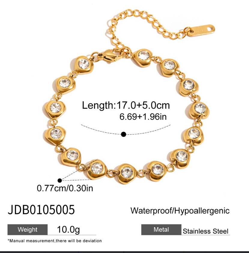 Pulsera geométrica de acero de titanio con incrustaciones de circonita chapada en oro de 18 quilates, pulsera de mano de lujo de acero inoxidable