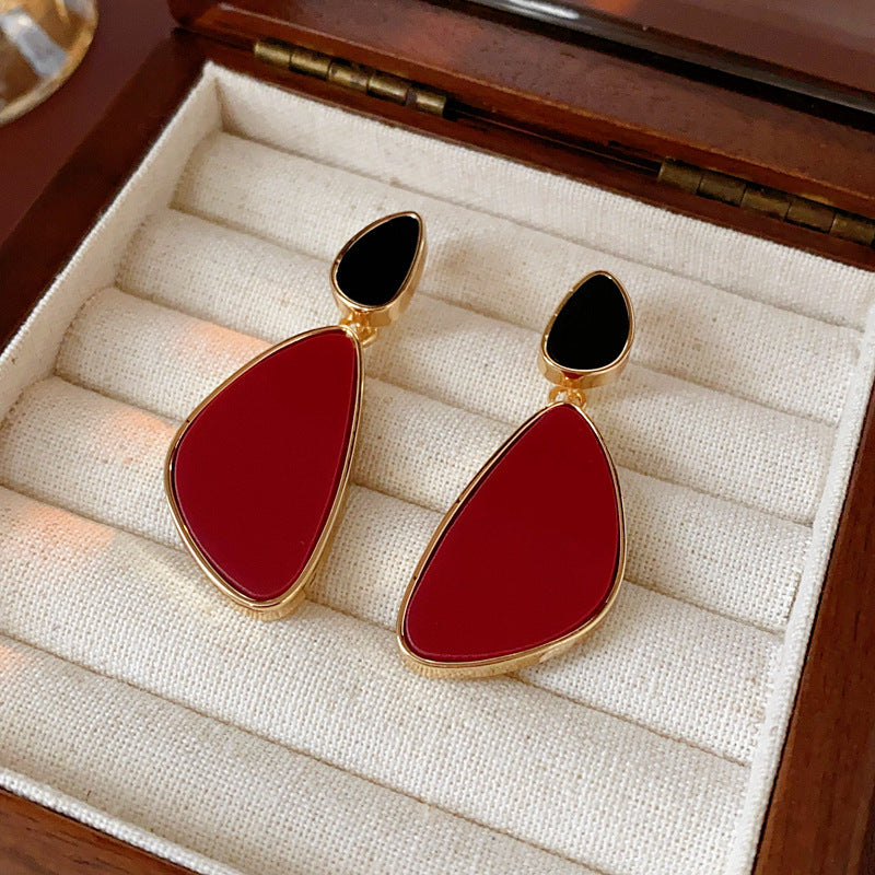 Vintage-Style Geometric Stud Earrings in Copper with Electroplated Finish for Women