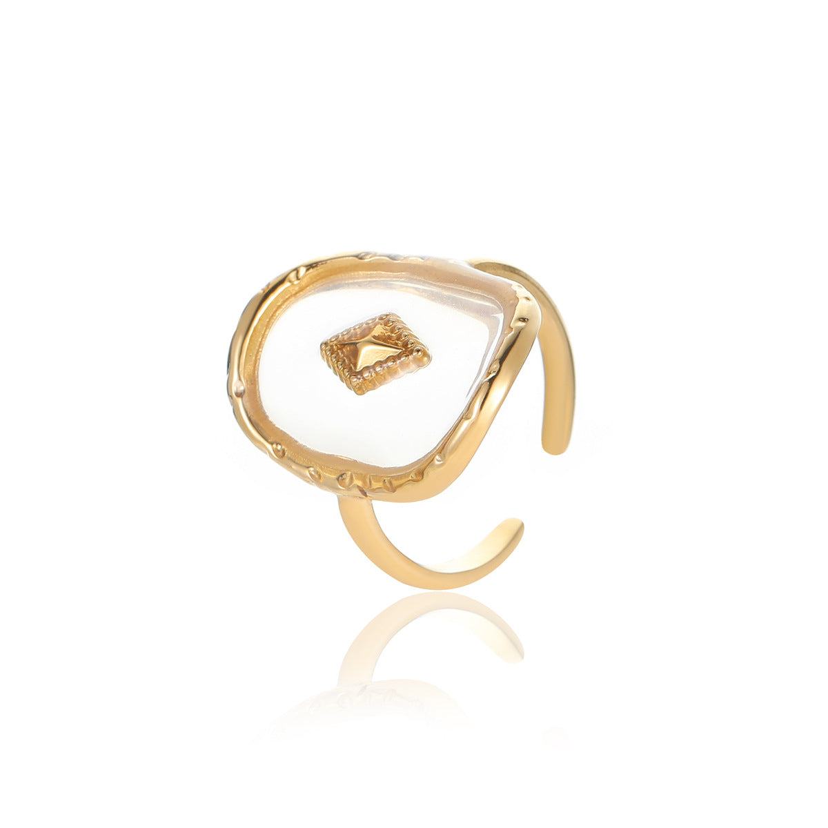 Anello minimalista geometrico a rombo regolabile in acciaio al titanio placcato oro da donna