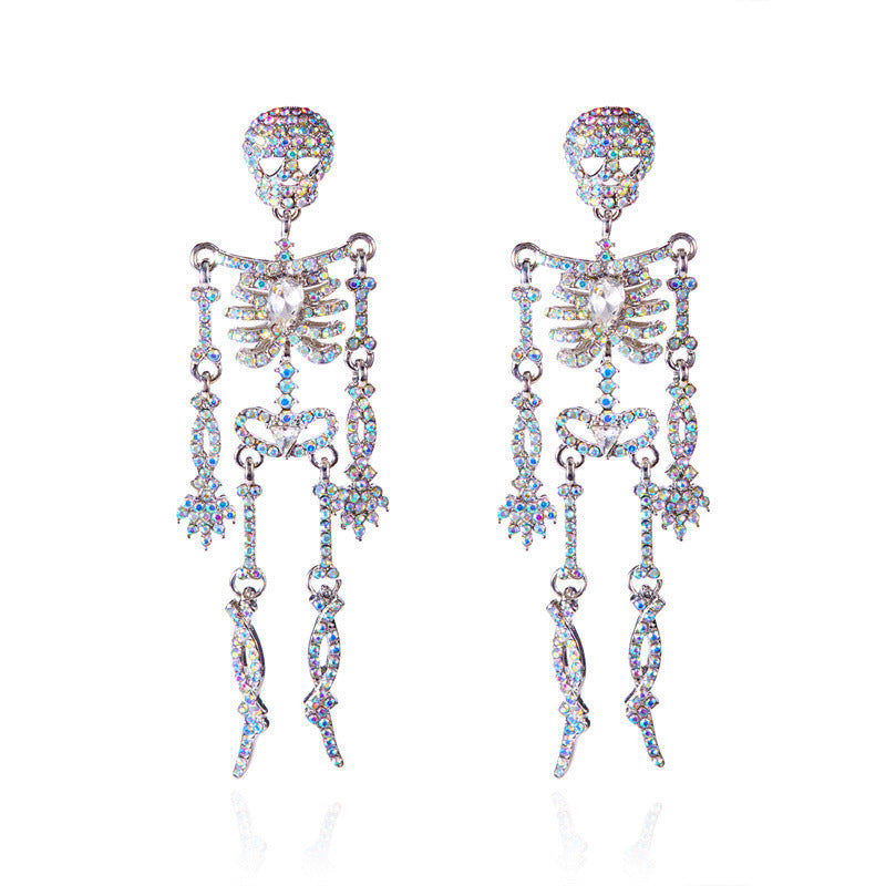 Orecchini a scheletro in lega placcata con strass casual