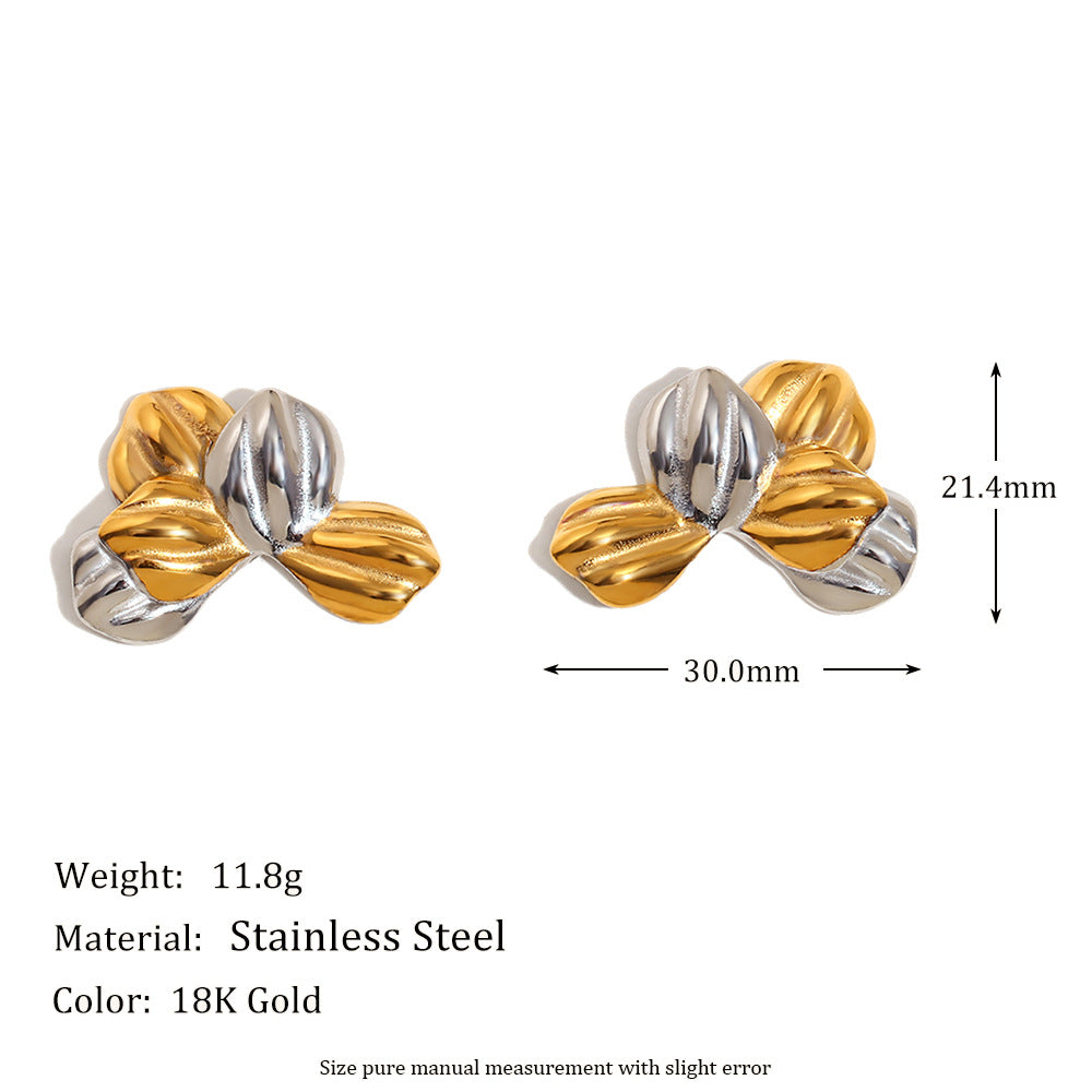 Minimalist Geometric Stainless Steel Earrings with 18K Gold Plating Dual-Tone Mouth and Christmas Tree Design for Women