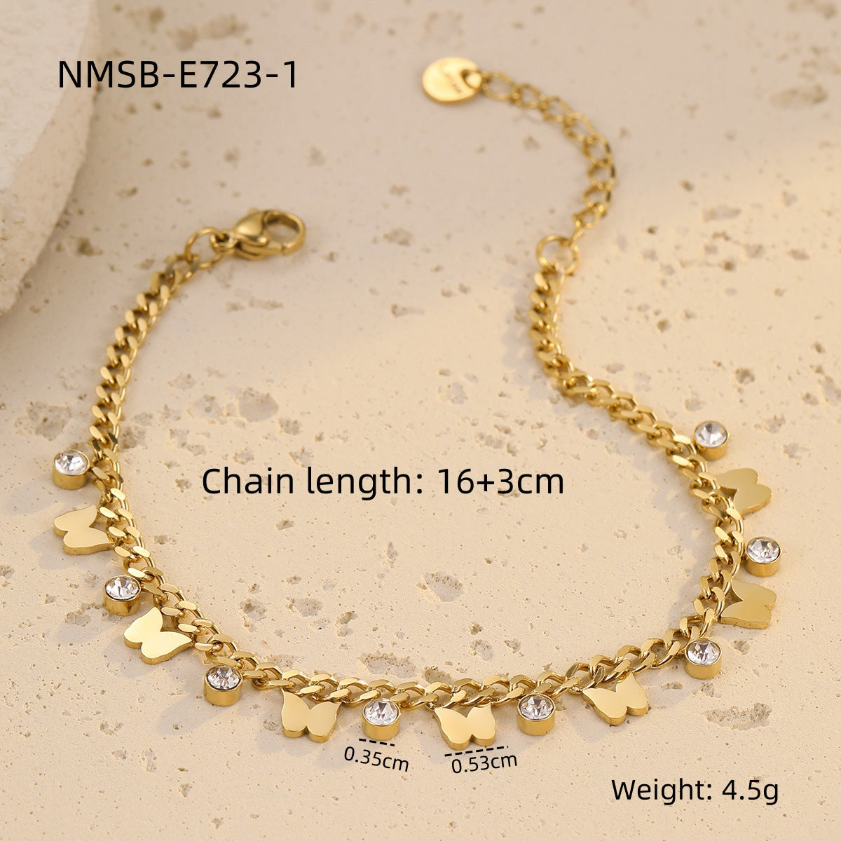 Elegante Bracciale Da Donna A Farfalla In Zirconia In Acciaio Al Titanio Placcato