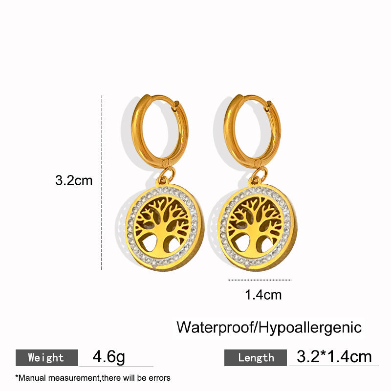 Vintage Titanium Steel Tree of Life Round Pendant Plated Ball Chain Bracelet Necklace Set
